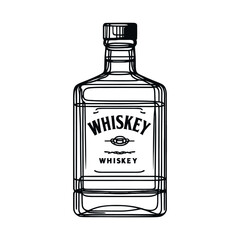 Continuous single line drawing. A bottle of whiskey. Vector illustration