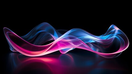 Obraz premium A flowing wavy shiny transparent glass object with a black background, A wave of glass with colorful light reflections and a black background