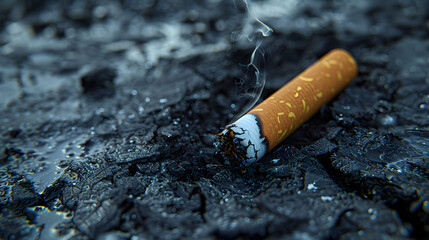 burned down smoking cigarette thrown on dark ground