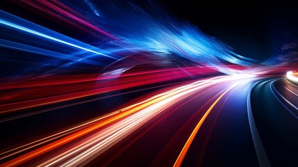 Fototapeta na wymiar Illustration depicting red and blue acceleration speed motion on a night road.