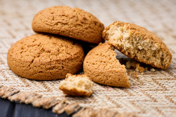 Fresh oatmeal cookies close-up. The concept of healthy eating.