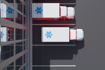 High-Angle Shot of Emergency Ambulance Fleet Ready on City Roadway