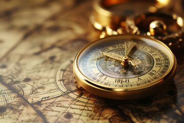 Fototapeta na wymiar Vintage Compass on Antique Map
