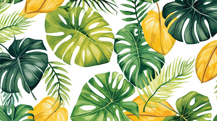 Fototapeta na wymiar Watercolor seamless pattern with tropical leaves pal