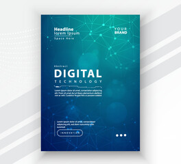 Poster brochure cover banner presentation layout template, Technology digital futuristic internet network connection green blue background, Abstract cyber future tech communication Ai big data science