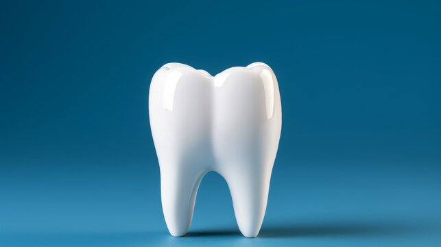 High-quality image of snow white molar against blue background symbolizing essence of dentistry