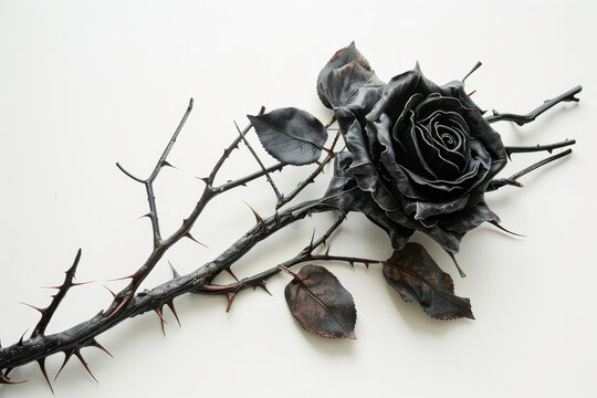 A gothic rose with black petals and thorns