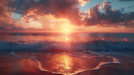 Beautiful sunset above sea or ocean. Vibrant and soft colors, magic light. clouds on the sky,...