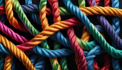 Foto op Aluminium Team rope diverse strength connect partnership together teamwork unity communicate support. Strong diverse network rope team concept integrate braid color background cooperation empower power. © Владислав Дикун