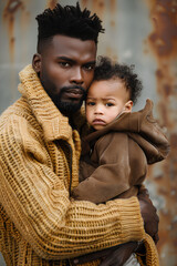 Obraz premium Illustration of African American Father and Son Bonding on Father's Day. Heartwarming Moment of Black Father and Child Connection Artwork.