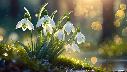 Snowdrop flowers are the heralds of spring and the beautiful flowers of nature. - 753240830