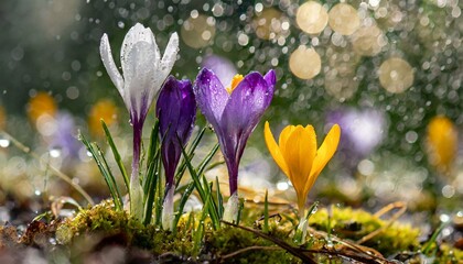 The wonderful crocus flowers of spring with their different colors - 753240836