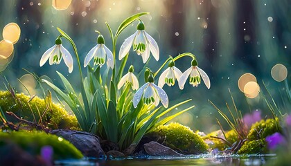 Snowdrop flowers are the heralds of spring and the beautiful flowers of nature. - 753240837