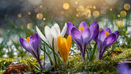 The wonderful crocus flowers of spring with their different colors - 753240880