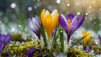 The wonderful crocus flowers of spring with their different colors