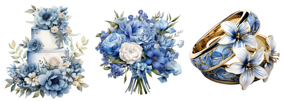 Wedding Set Watercolor Illustration PNG, Transparent Background, Clipart