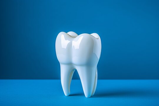 High resolution image of a snow-white molar on vibrant blue backdrop for dental concept