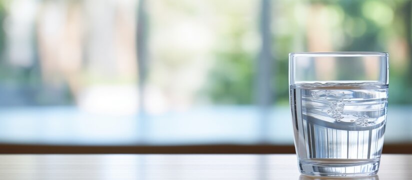 Blurred background of water glass on white table
