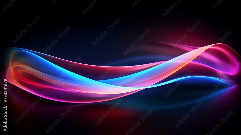 Poster vector image displays colorful light trails with a motion blur effect, presenting abstract neon yell