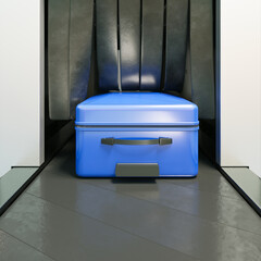 Airport Security Conveyor Belt with Inspected Blue Suitcase