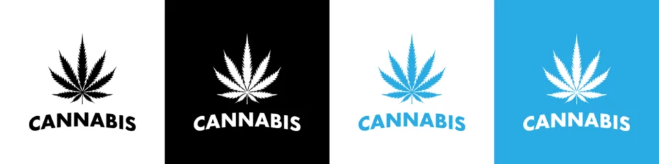 Fotobehang Cannabis leaf emblem, logo or sticker. Marijuana and cannabis leaf green nature logo and symbol template Vector © Oleg