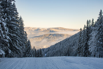 One winter day on the top of Pilsko in the Beskids, Poland, Skitouring, Mountains - obrazy, fototapety, plakaty