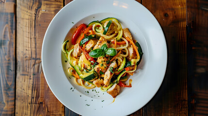 Grilled chicken pasta with fresh vegetables