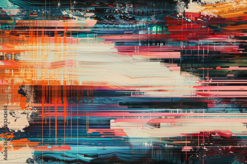 Poster a digital glitch wave--each crest pixelated and fragmented.