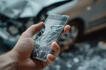 Fotobehang Man uses car insurance app on phone after breakdown © Aly