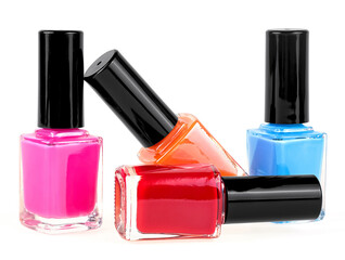 Group of bright nail polishes isolated on a white background. Colorful nail polishes. - 753244065