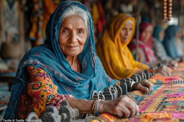 "Textile Traditions" Women passionately involved in traditional block printing, adding vibrant patterns to fabrics