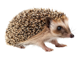 Obraz premium A brown and white hedgehog is standing on a white background