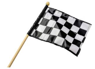 A black and white checkered flag with a wooden pole