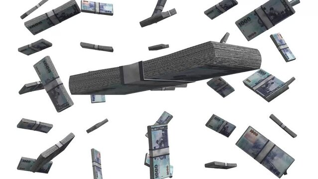 Taiwanese Dollar Falling Animation Stacks Of Money