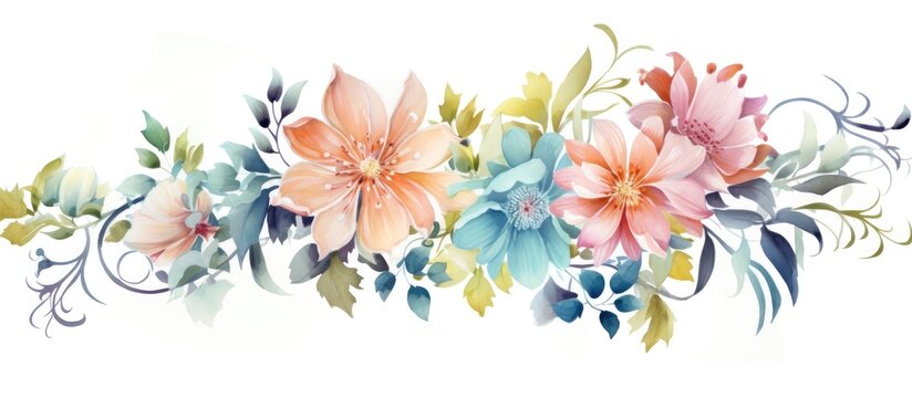 Digital watercolor illustration of a lovely floral motif for use on cover fabric or wrapping paper