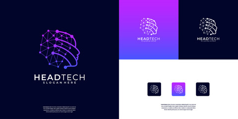 Human tech or people digital technology logo design template.