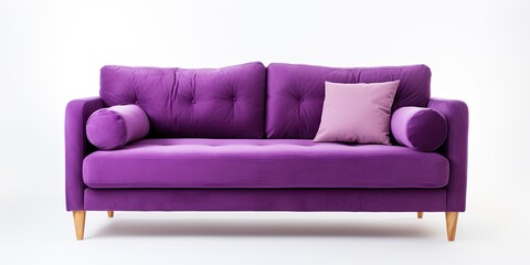 Wooden-legged, white-background splendid series of furniture: a purple fabric sofa.