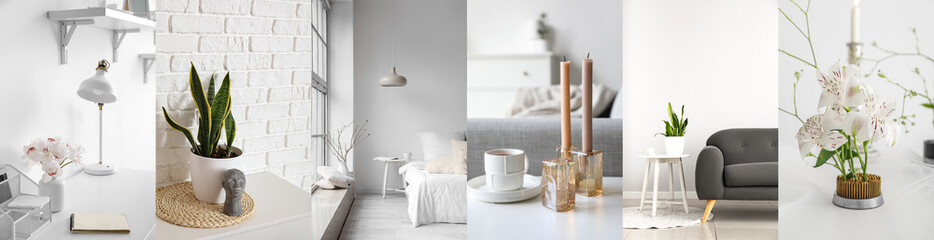 Collage of stylish light interiors