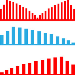 Business charts are red and blue. Sound wave design.