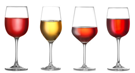 Collage of glasses of wine on white background