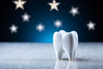 High quality image of healthy snow white molar on blue background for dentistry concept