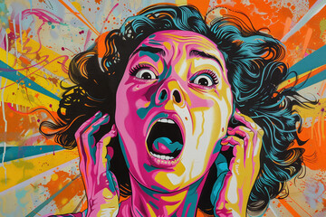 Colorful Pop Art Style Portrait of an Annoyed Woman