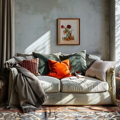 Foto von einem gemütlichen Sofa  mit Kissen