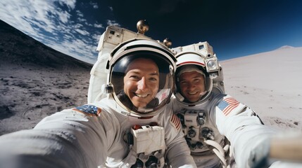 Astronauts Take a Selfie on the Moon.Generated image