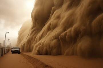 A Car&rsquo;s Lone Journey Amidst the Overwhelming Sandstorm