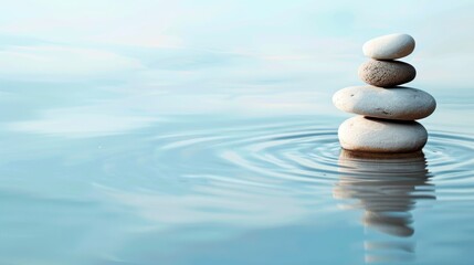 a stack of rocks sitting in the middle of a body of water with ripples on top of the rocks.