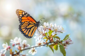 Fototapeta na wymiar Easter's Natural Symphony: The Graceful Harmony Between a Butterfly and a Blooming Flower