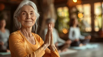 Foto op Plexiglas Senior Woman Practicing Yoga in a Serene Environment © swissa