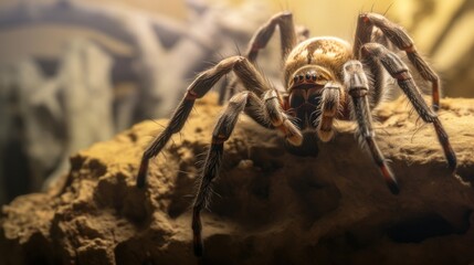 Close up of tarantula spider. Tarantula spider. Wildlife Concept with Copy Space. 