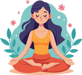 hand drawn flat cartoon style illustration of a cute woman in meditation pose vector graphic illustration